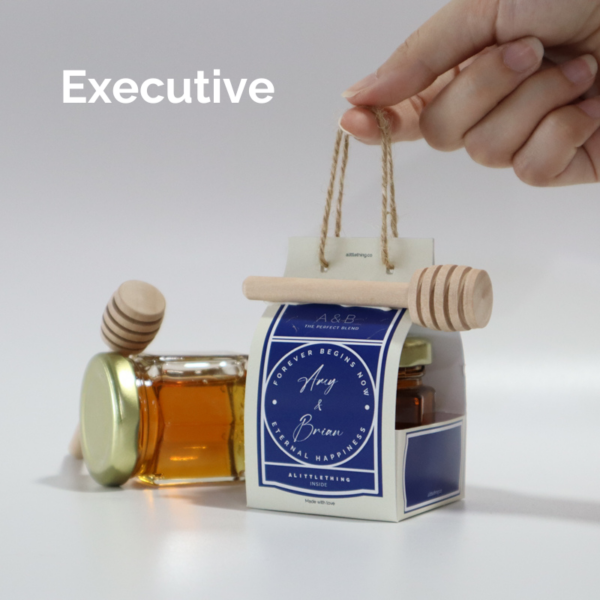 Executive Sweet Honey Jar Packaging with Holder and Wooden Spoon Corporate Door Gifts