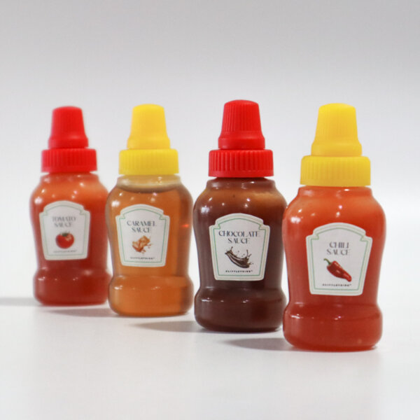 Mini Sauce Bottles: Tomato, Caramel, Chocolate, and Chilli Samples by A Little Thing