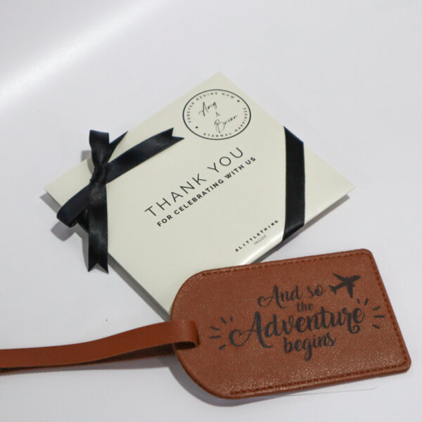 Party Door Gifts: Custom Leather Luggage Tag with Thank You Holder