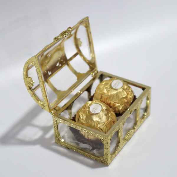 Chocolate Event Souvenir - Golden Treasure Chest with Chocolate - Side View