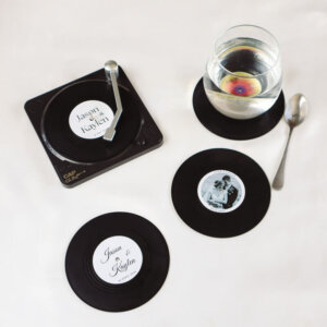 Customisable Retro Vinyl Coaster Wedding Door Gifts